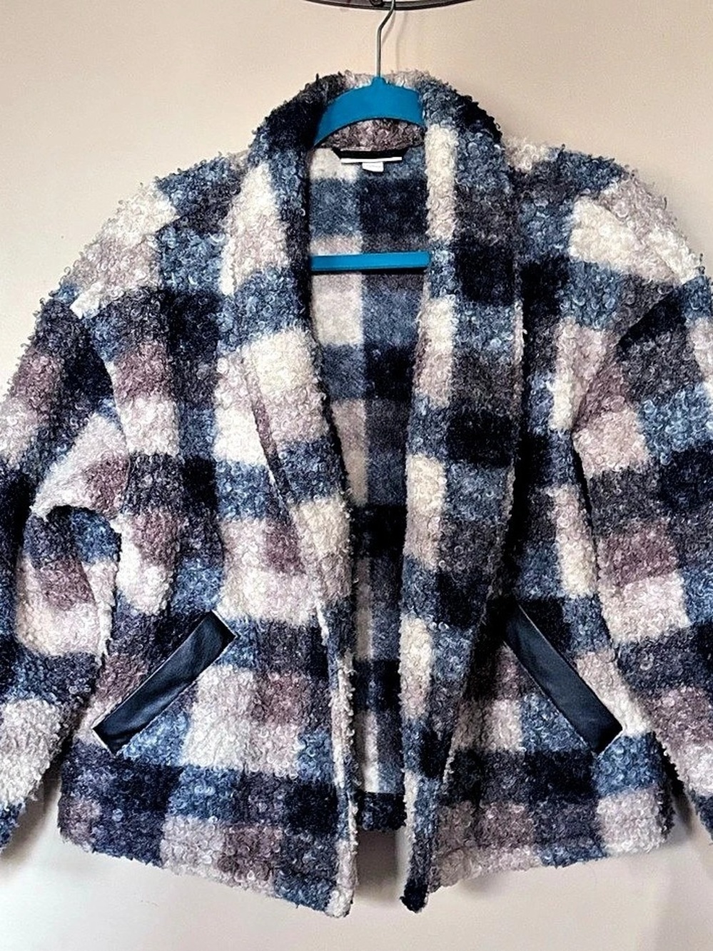 Knox Rose Women's Plaid Teddy Jacket in Blue & Gray